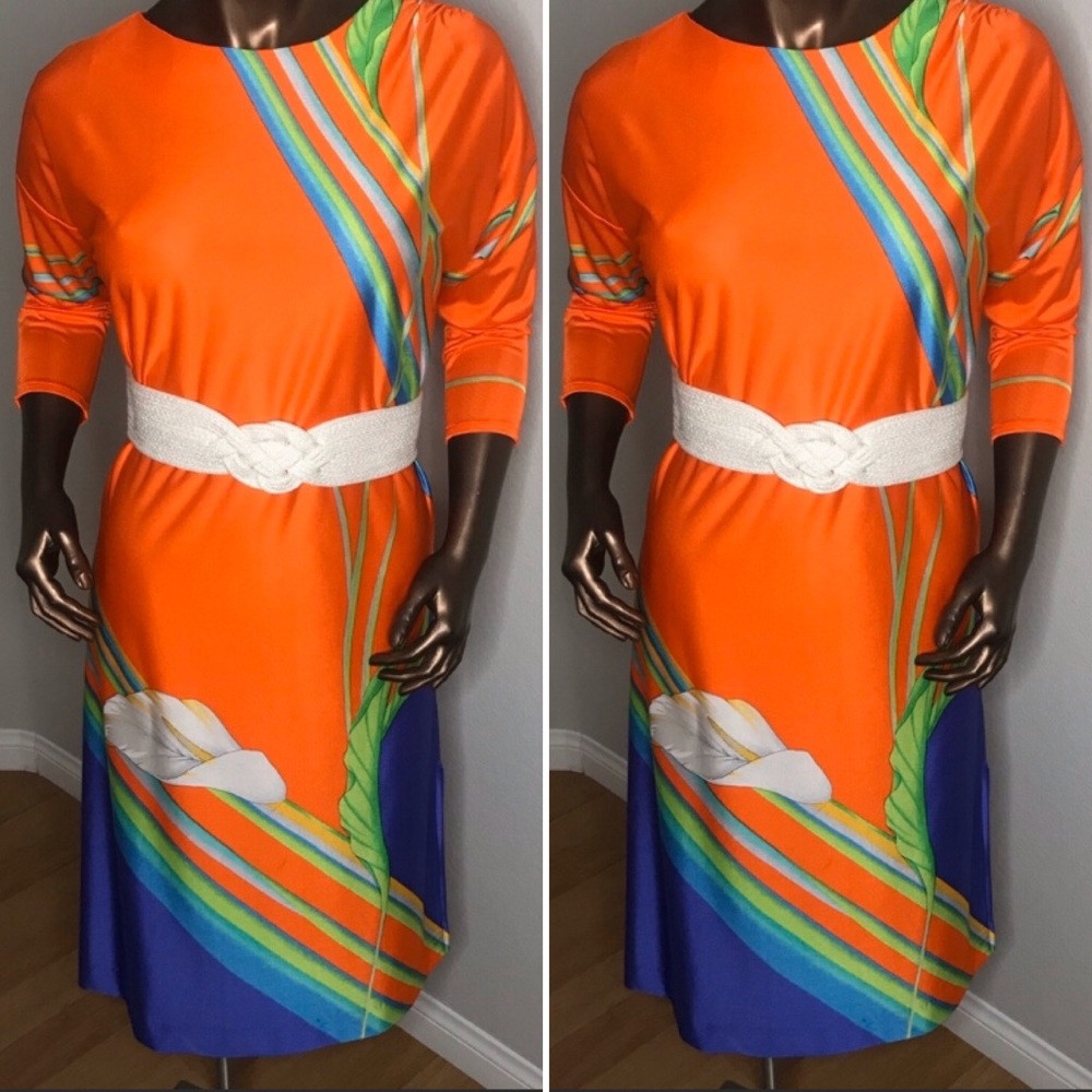 Vintage 80s Tiki orange Malama Dress